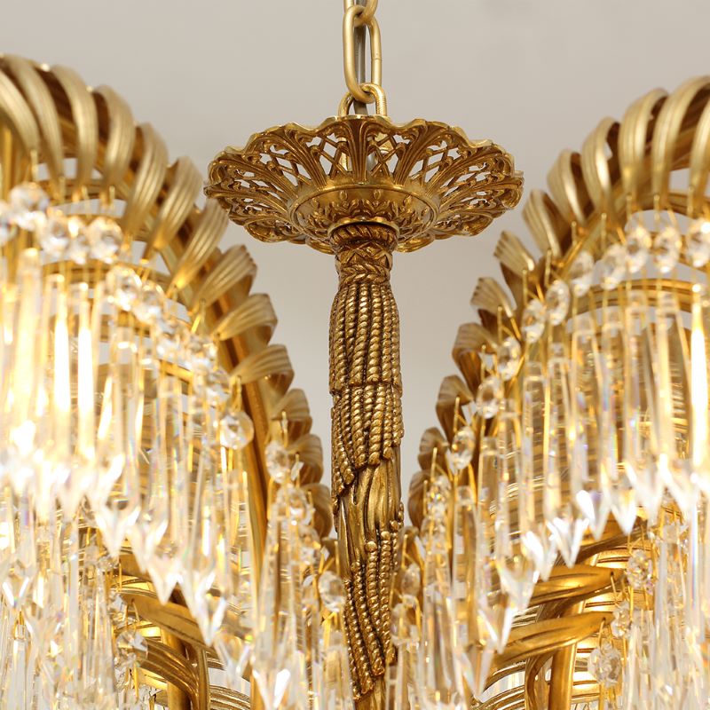 21 Inch Wide 1 Layer Palm Tree Brass and Crystal Chandelier