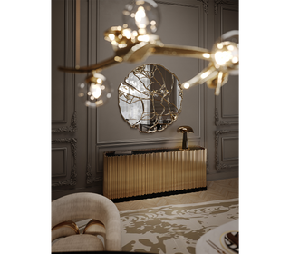 Luxury Brass Sideboard Cabinet with Sculptural Doors & Hidden Storage