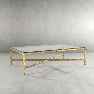 Hand-Forged Metal Square Glass Coffee Table