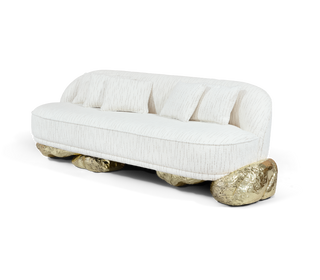 Luxury Sculptural Sofa with Polished Hammered Brass Base & Organic Curved Design