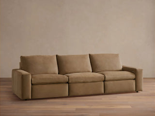 Kipton Wide Arm Nubuck Leather Three-Piece Motion Modular Sofa