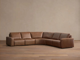 Brennan Leather Five-Piece Motion Corner Sectional in Dante Ale