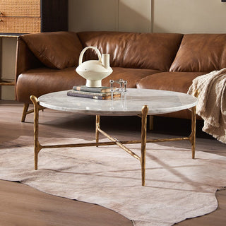 Hand-Forged Metal Round  Horn Marble Coffee Table & Side Table