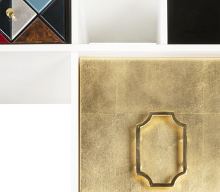 Luxury Glass Display Cabinet with Brass Accents, Curio Storage & Designer Shelving