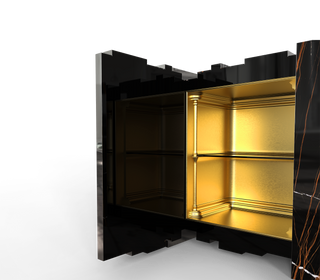 Luxury Sculptural Sideboard Cabinet with Black Gold Finish & Hidden Storage