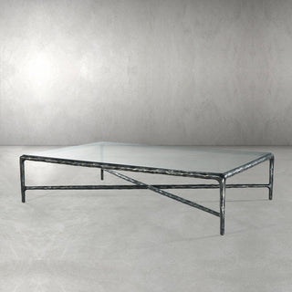 Hand-Forged Metal Square Glass Coffee Table