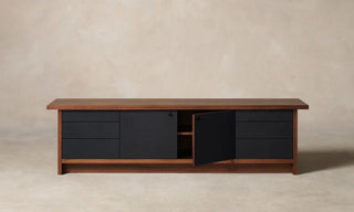 86" Leather Console, White Oak or Walnut Media Cabinet