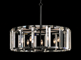 Modern Faceted Crystal Round Chandelier with Brass or Bronze Finish