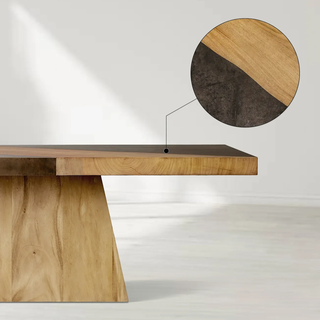 Almeria Rectangle Dining Table (Sustainable Guanacaste Wood): Modern Natural Dining Room Table