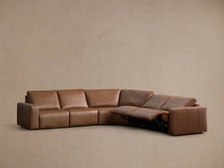 Brennan Leather Five-Piece Motion Corner Sectional in Dante Ale