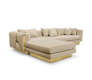 Luxury Modular Sofa with Karst-Inspired Sculptural Design & Polished Brass Frame
