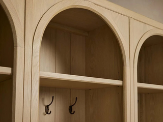 Hattie Oak Wood Entryway Tall Storage Cabinet with Hooks