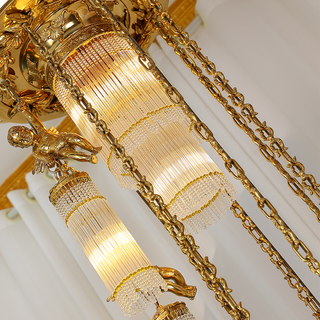 Luxury Flush Mounted 138 Inch Long Antique Brass Angels Chandelier for Staircase