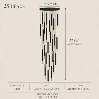 Linea Black & Gold LED Tube Chandelier