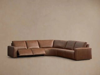 Brennan Leather Five-Piece Motion Corner Sectional in Dante Ale