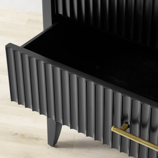 Fluted Wood Nightstand with 3 Drawers – Modern Bedroom Bedside Storage Furniture