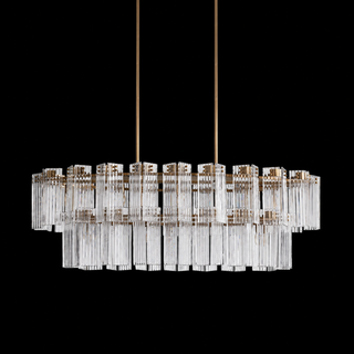 Modern Tiered Reeded Glass Oval Chandelier