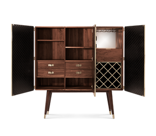 Luxury Walnut Bar Cabinet with Brass Accents & Hidden Storage