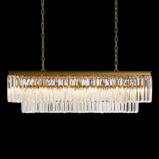 French Art Deco Tiered K9 Crystal Rectangular Chandelier