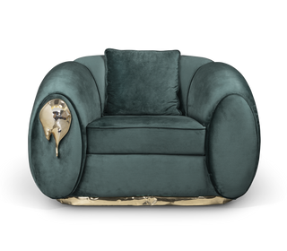 Luxury Sculptural Armchair with Polished Brass Accents & Vintage Contemporary Design