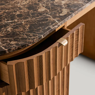 Raliton Fluted Oak Dresser | Luxury Marble Top Bedroom Storage Cabinet