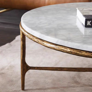Hand-Forged Metal Marble Round Coffee Table 3 Legs 35"