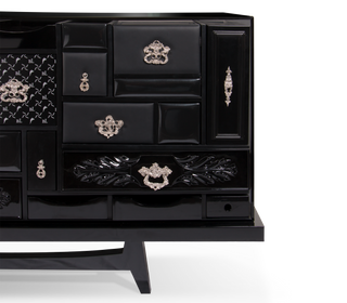 Luxury Black Sideboard Cabinet with Geometric Design & Hidden Storage