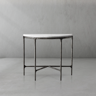Hand-Forged Metal Semi-Circle Marble Console Table