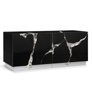 Luxury Black Gold Sideboard Cabinet with Sculptural Cracked Design