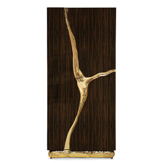 Luxury Walnut Display Cabinet with Sculptural Brass Accents & Hidden Storage