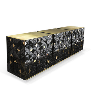 Luxury Anodized Metal Sideboard Cabinet with Pixel-Inspired Design & Hidden Storage
