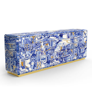 Luxury Hand-Carved Wood Sideboard Buffet Cabinet with Gold Leaf Accents & Storage