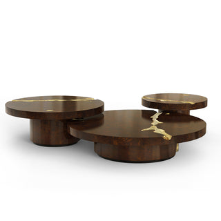 Luxury Gold Coffee Table with Round Glass Top & Sculptural Brass Base