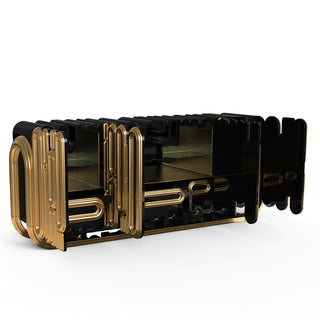 Luxury Gold Sideboard Buffet Cabinet with Sculptural Metal Design & Hidden Storage