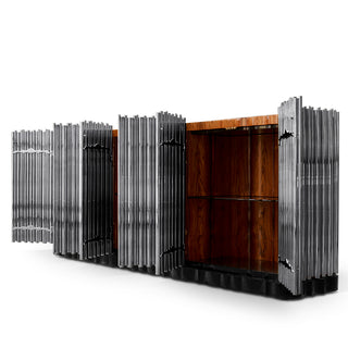 Luxury Brass Sideboard Cabinet with Sculptural Doors & Hidden Storage