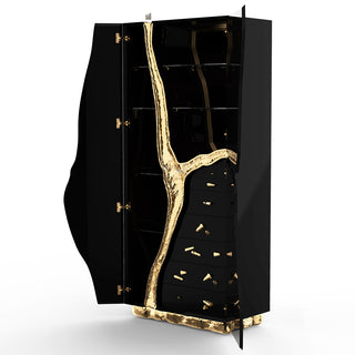 Luxury Walnut Display Cabinet with Sculptural Brass Accents & Hidden Storage