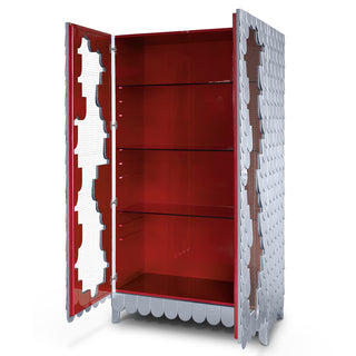 Luxury Display Cabinet with Silver Leaf Finish, Glass Shelves & Storage