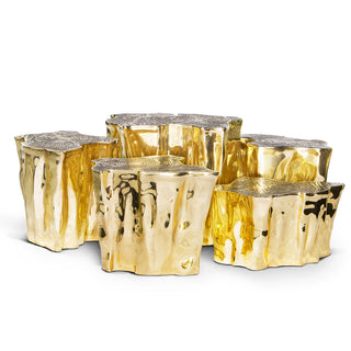 Luxury White Coffee Table with Sculptural Gold Base & Organic Modern Design
