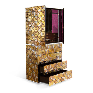 Luxury Walnut Curio Cabinet with Pixel-Inspired Design & Hidden Storage
