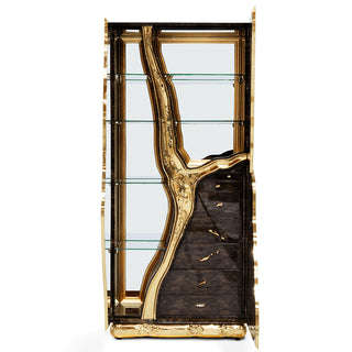 Luxury Walnut Display Cabinet with Sculptural Brass Accents & Hidden Storage