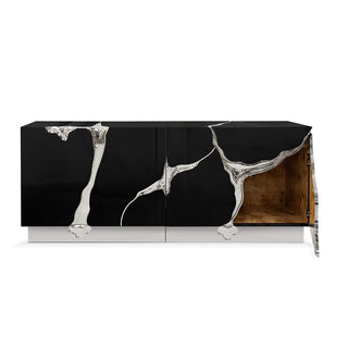 Luxury Black Gold Sideboard Cabinet with Sculptural Cracked Design
