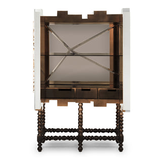 Luxury Hand-Painted Tile Cabinet with Mirrored Details & Collector Storage