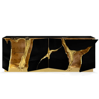 Luxury Black Gold Sideboard Cabinet with Sculptural Cracked Design