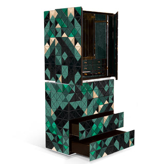 Luxury Walnut Curio Cabinet with Pixel-Inspired Design & Hidden Storage