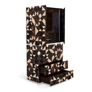 Luxury Walnut Curio Cabinet with Pixel-Inspired Design & Hidden Storage