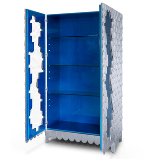 Luxury Display Cabinet with Silver Leaf Finish, Glass Shelves & Storage