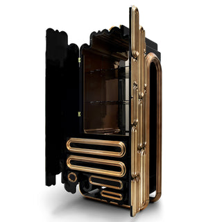 Luxury Bar Cabinet with Brass Tube Design, Glass Shelves & Hidden Storage