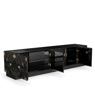 Luxury Walnut Media Console with Pixel-Inspired Design & Hidden Storage