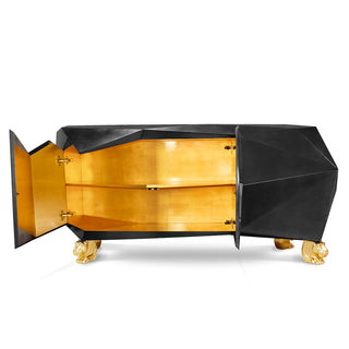 Luxury Diamond-Inspired Sideboard Cabinet with Black Gold Finish & Hidden Storage