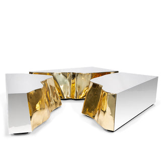 Luxury Coffee Table with Cracked Brass Sculptural Base & Smoked Glass Top
